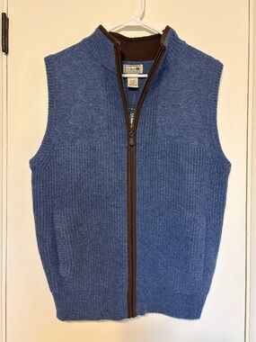 L.L. Bean #245457 Men's Merino Wool Full-Zip Waterfowl Sweater Vest S Blue NWT